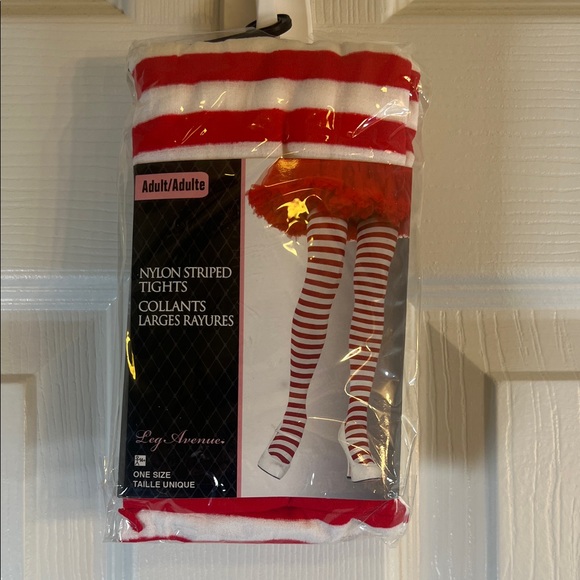 Leg Avenue Red and White Striped Tights - Picture 1 of 2